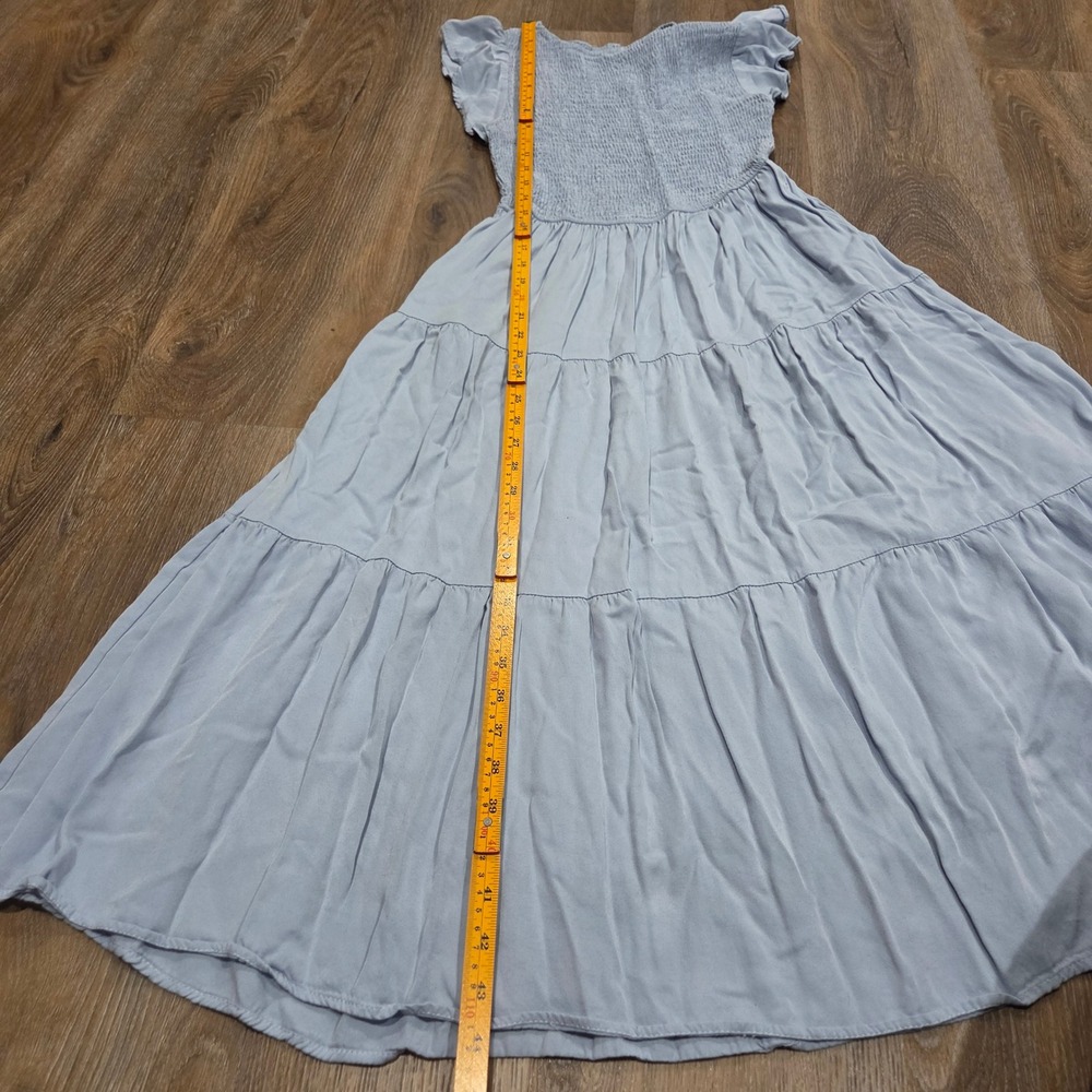 Merokeety Light Blue Smocked Tiered Maxi Dress Ruffle Cap Sleeve Rayon Medium - Picture 6 of 7